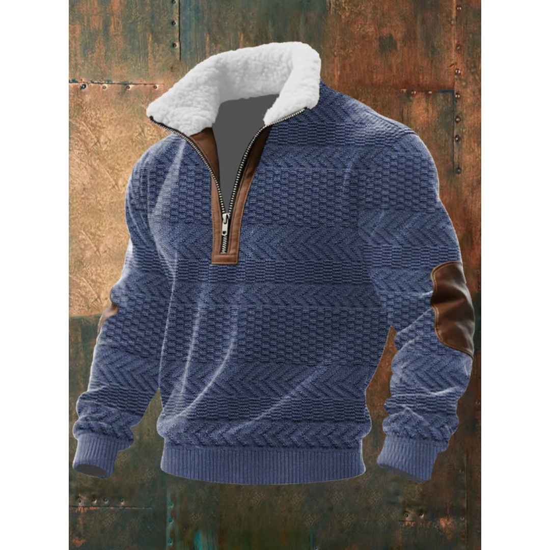 Blue sherpa-collar half-zip sweater