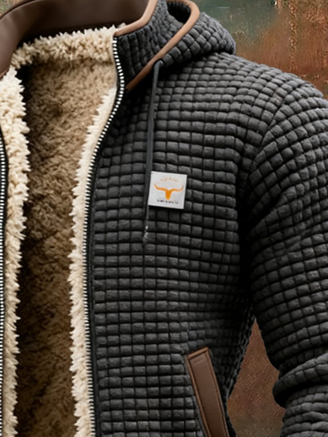 Close-up of the waffle knit and sherpa collar
