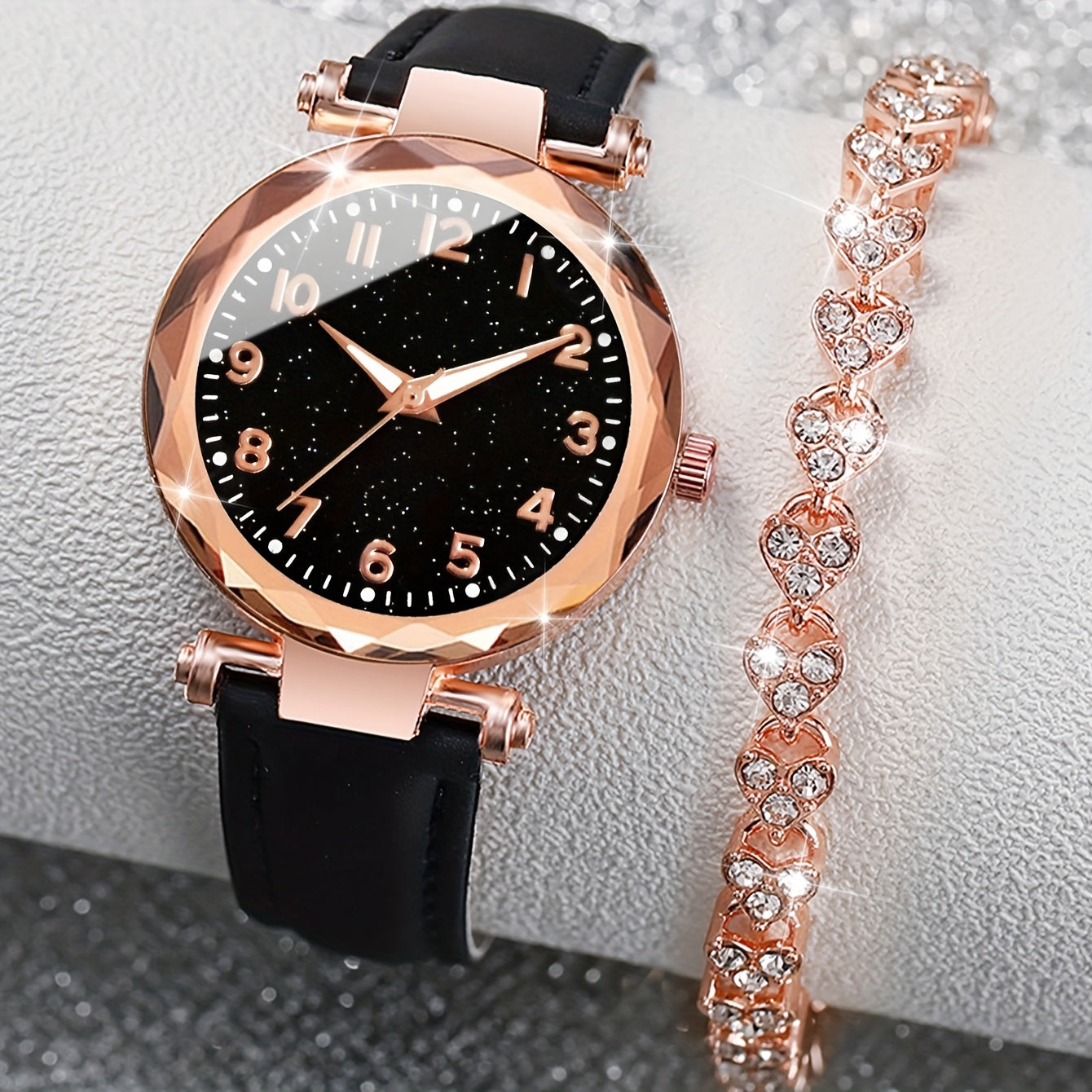 Set de Elegancia Casual - Reloj de Cuarzo con Correa de Cuero Sintético y Pulsera