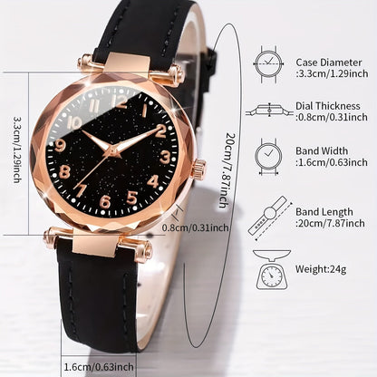 Set de Elegancia Casual - Reloj de Cuarzo con Correa de Cuero Sintético y Pulsera