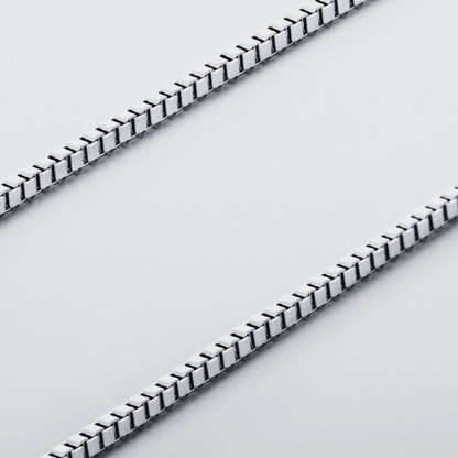 Close-up of the square box links