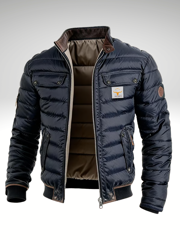 Navy stand-collar puffer jacket