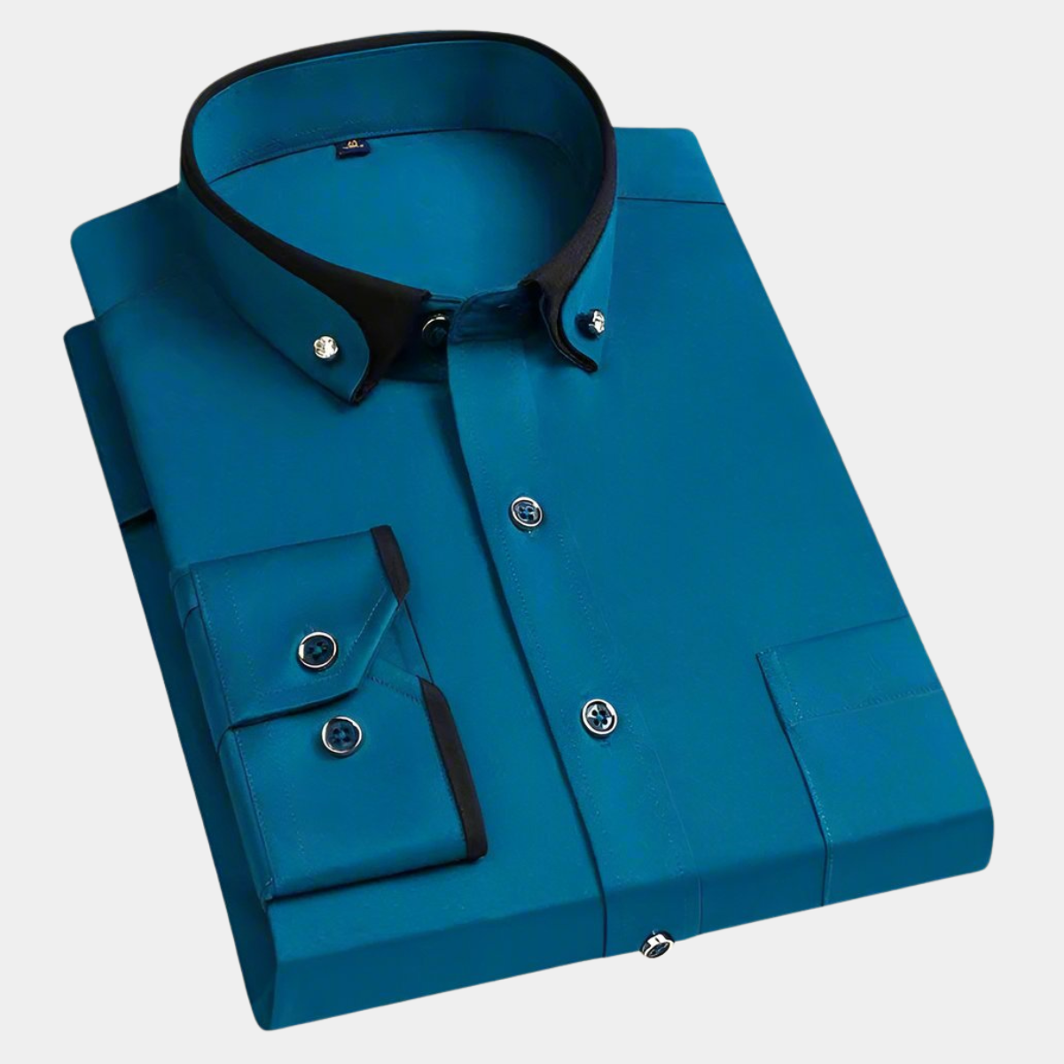 Teal contrast trim button-down shirt folded