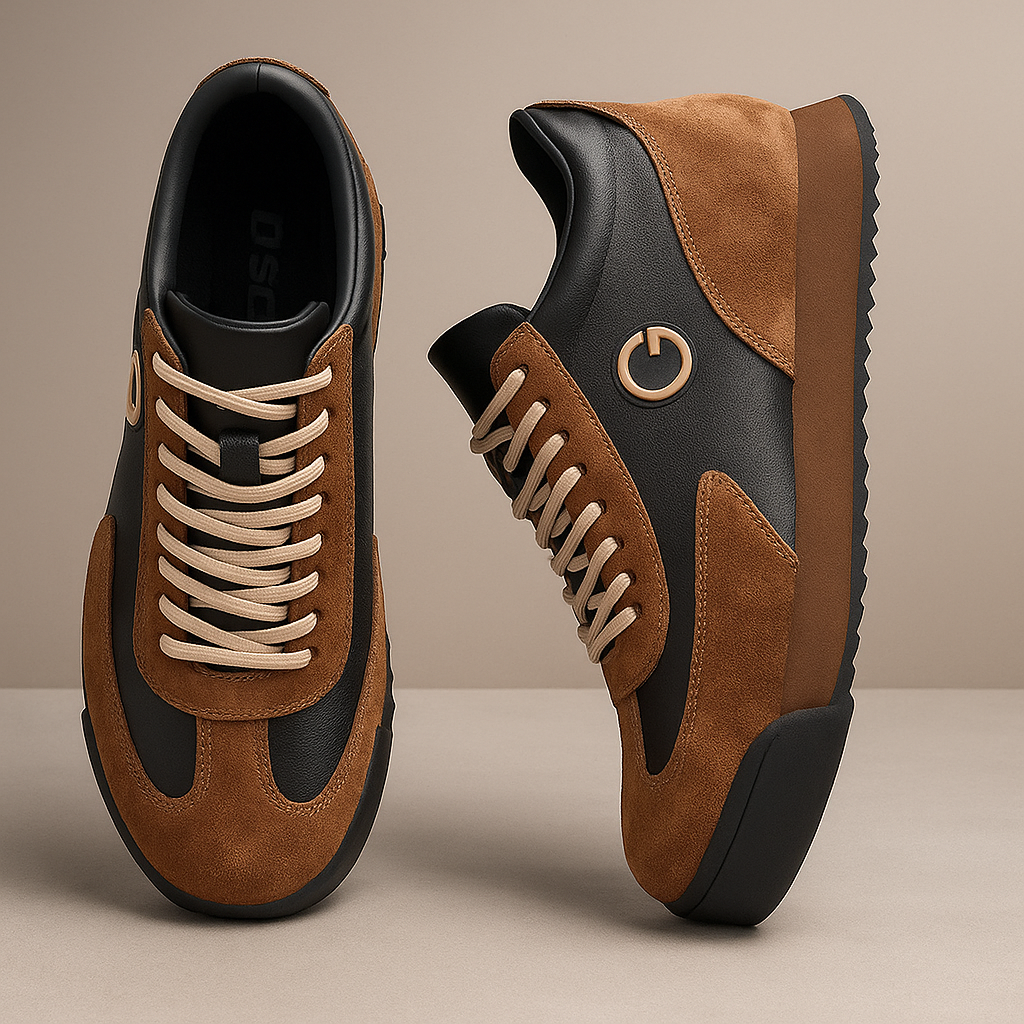 Pair of brown two-tone retro sneakers