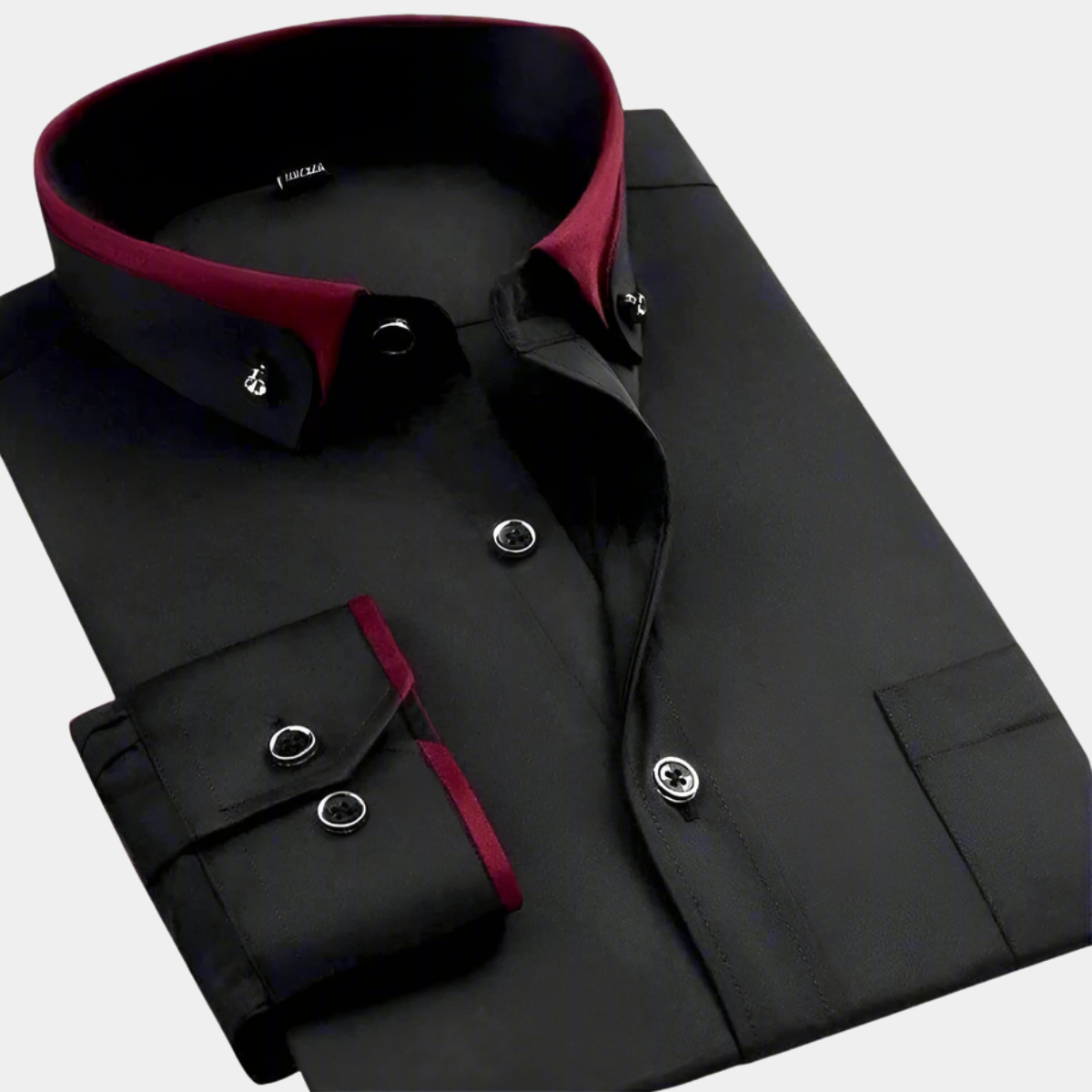 Black contrast trim button-down shirt folded