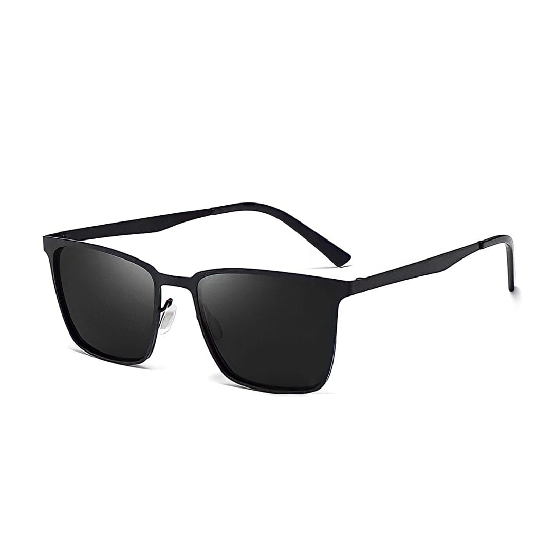 Black square metal frame sunglasses on a white background
