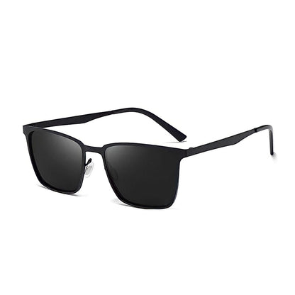 Black square metal frame sunglasses on a white background
