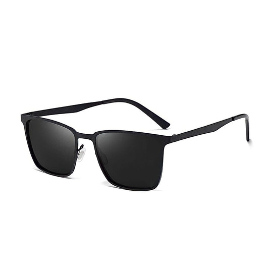 Black square metal frame sunglasses on a white background