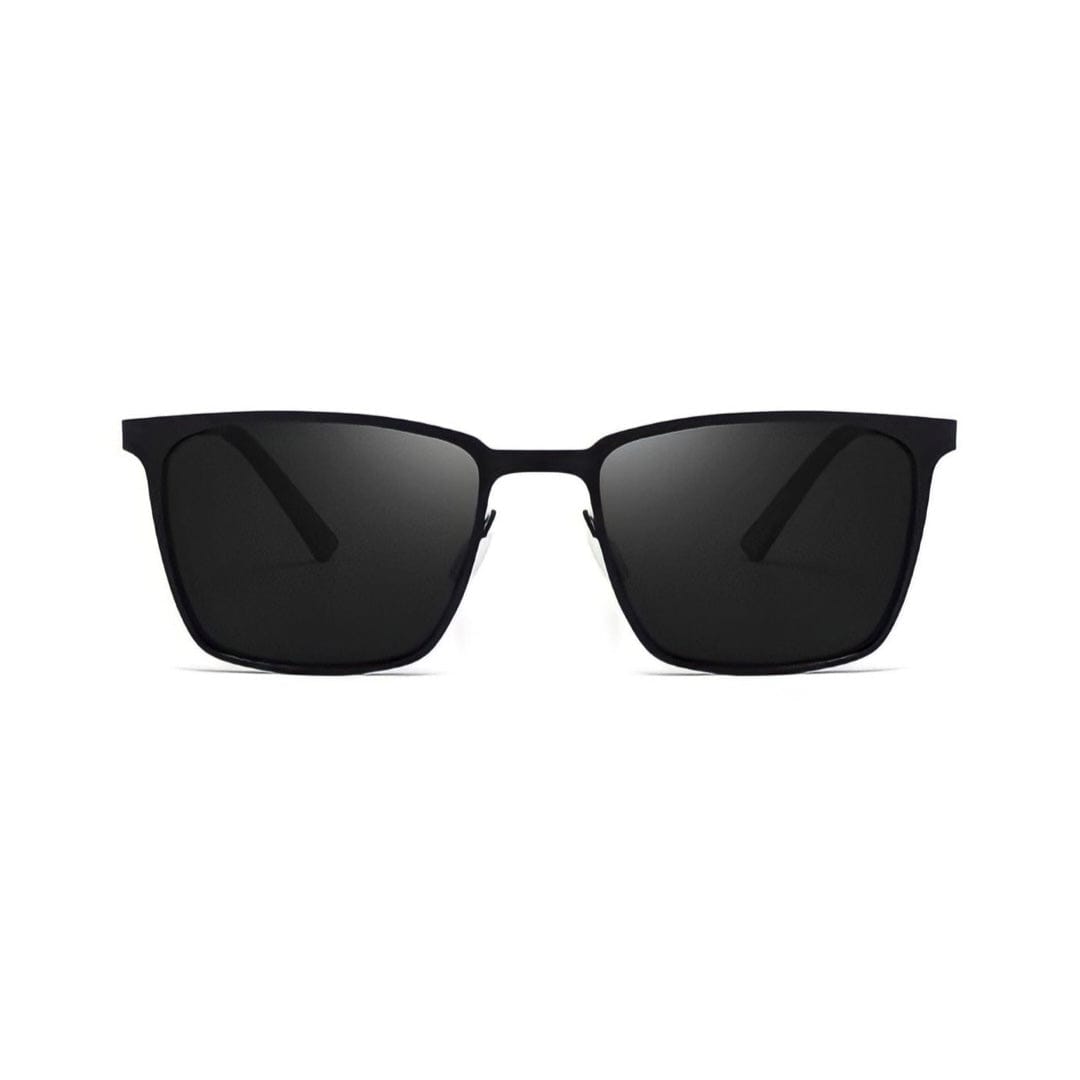 Black square metal frame sunglasses, front view