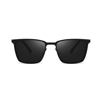 Black square metal frame sunglasses, front view