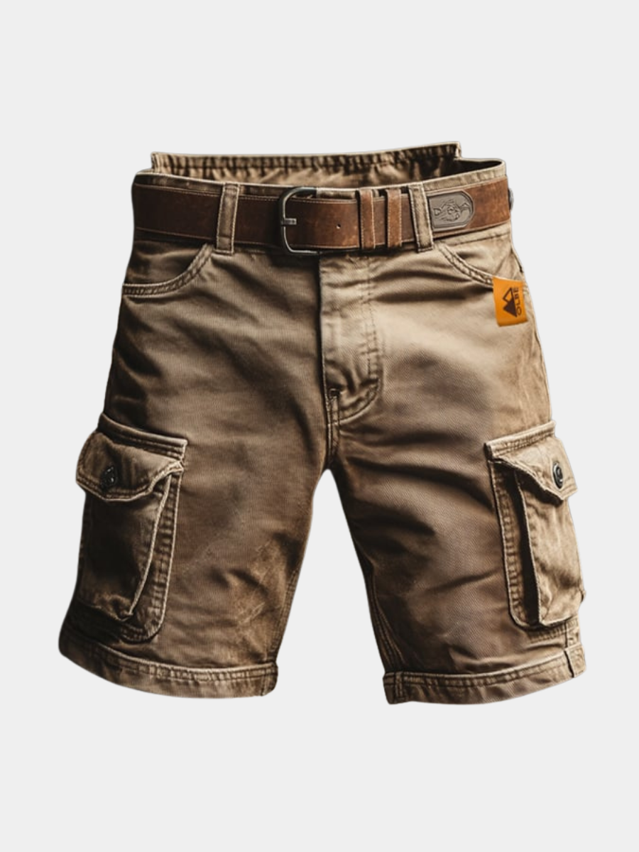 Khaki utility cargo shorts