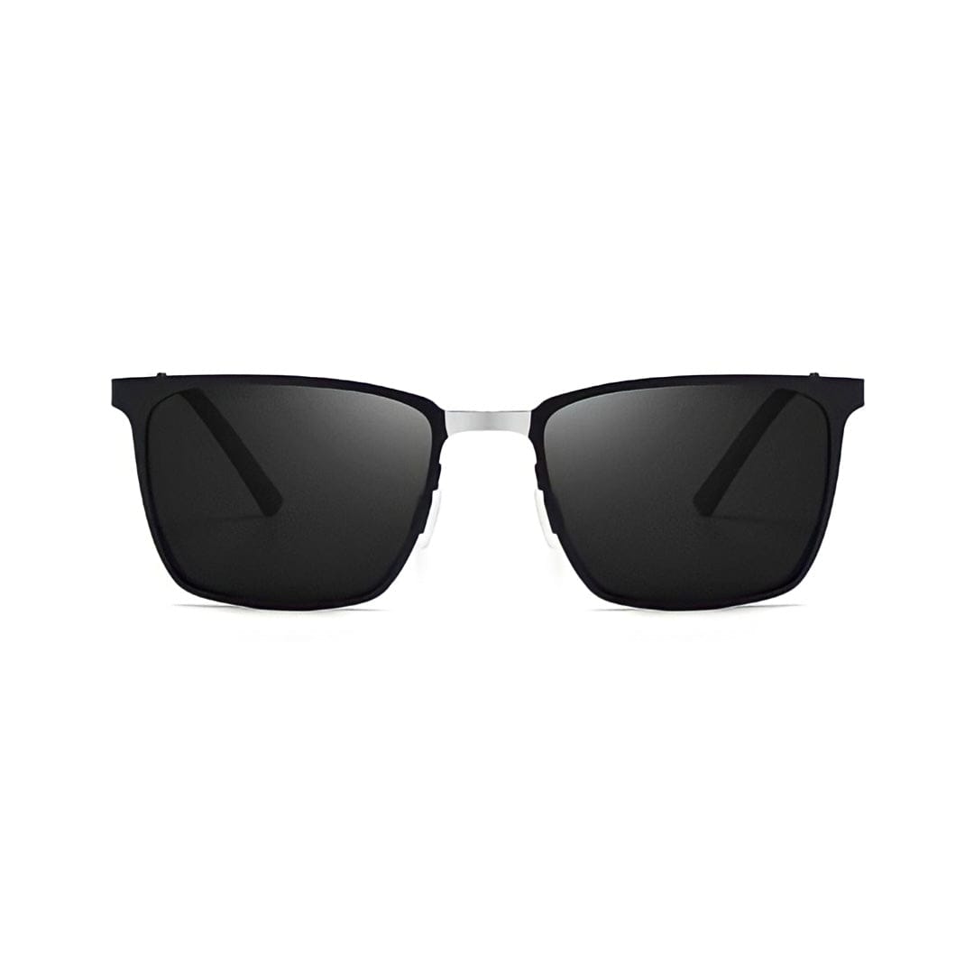Silver square metal frame sunglasses, front view