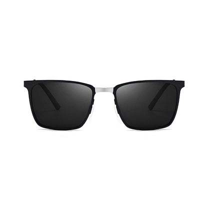 Silver square metal frame sunglasses, front view