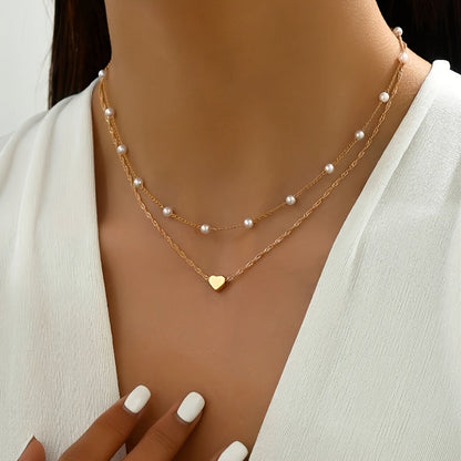 Collana Doppia Con Perle E Ciondolo A Cuore