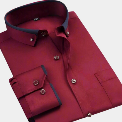 Red contrast-collar button-down shirt, folded