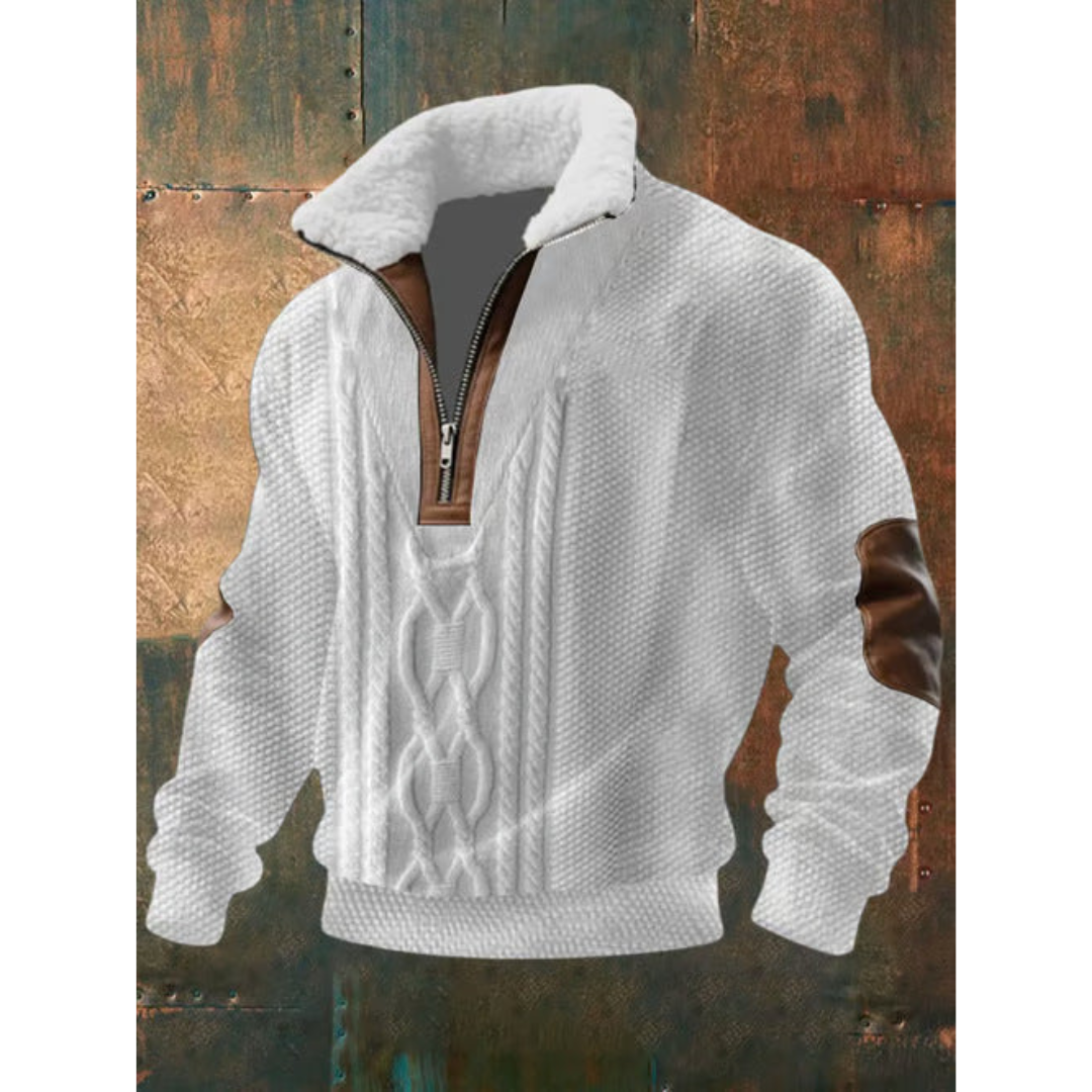 White sherpa-collar half-zip sweater