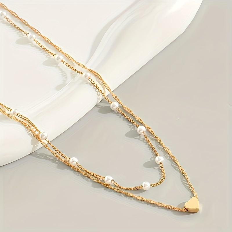 Collana Doppia Con Perle E Ciondolo A Cuore
