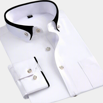 White contrast trim button-down shirt folded