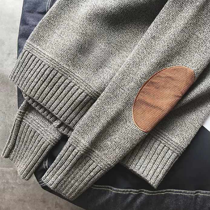 Elbow patch on the gray sweater