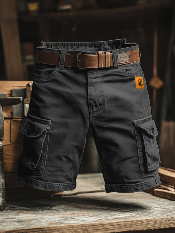 Black utility cargo shorts
