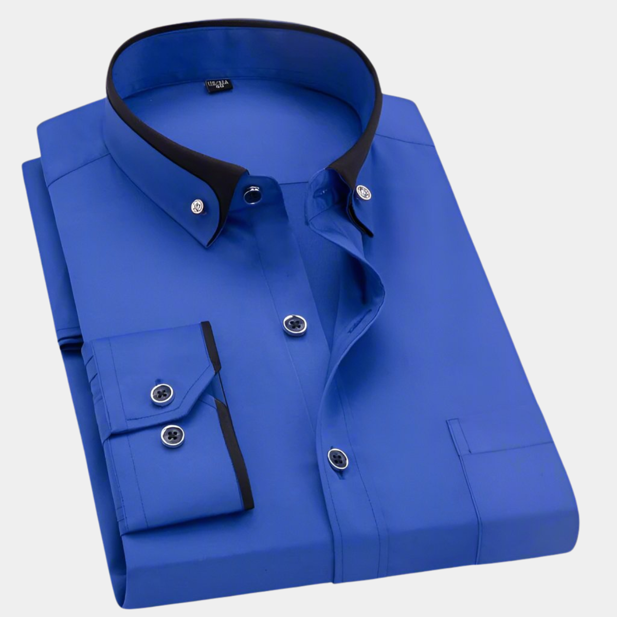 Blue contrast-collar button-down shirt, folded