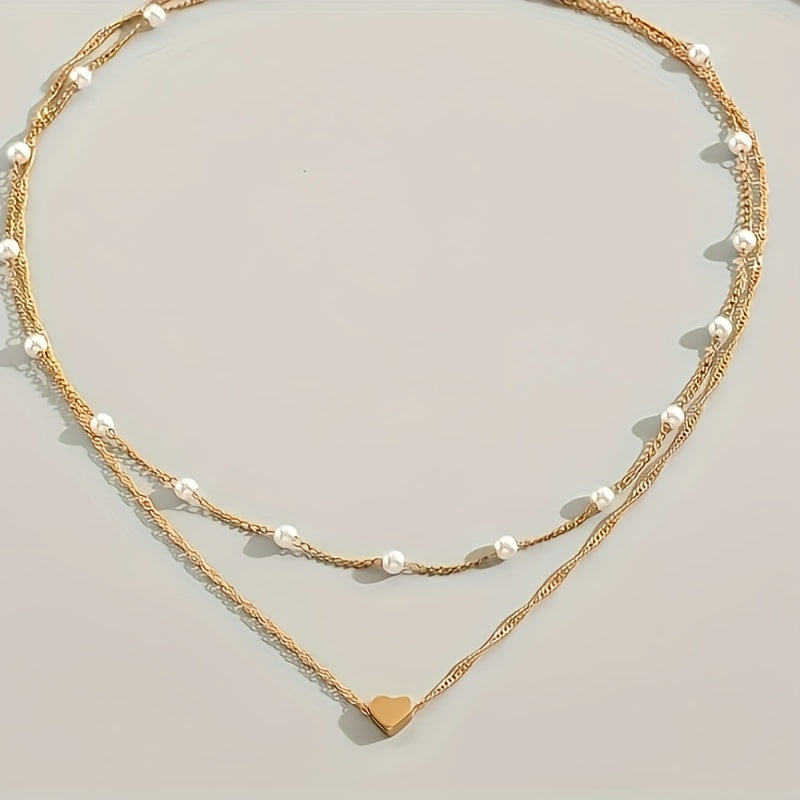 Collana Doppia Con Perle E Ciondolo A Cuore