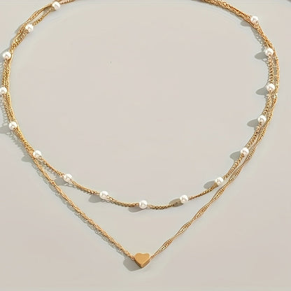 Collana Doppia Con Perle E Ciondolo A Cuore