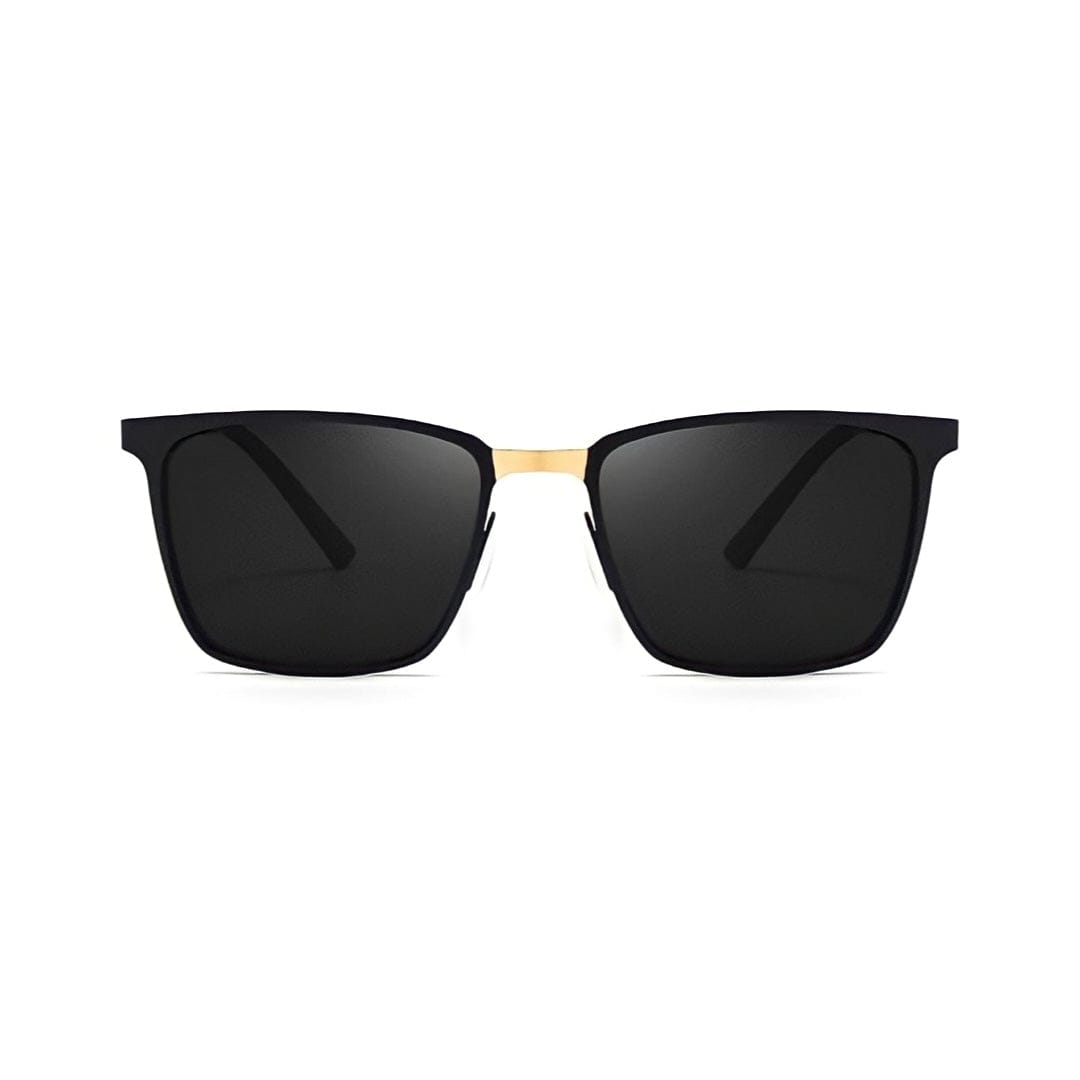 Gold square metal frame sunglasses, front view