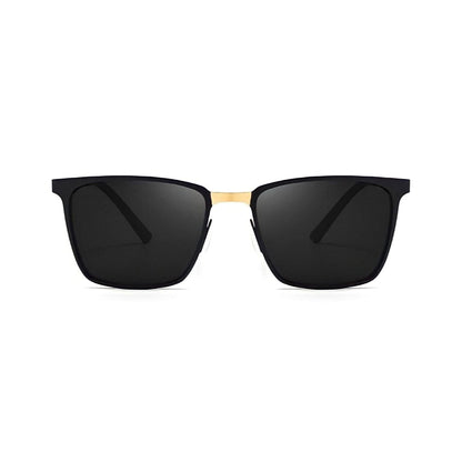 Gold square metal frame sunglasses, front view