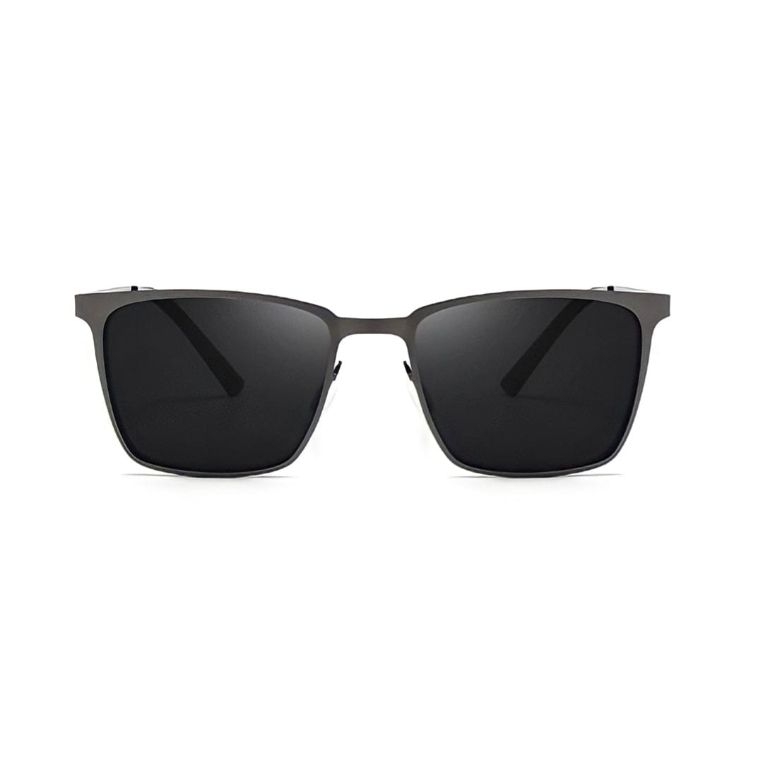 Gray square metal frame sunglasses, front view