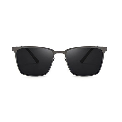 Gray square metal frame sunglasses, front view