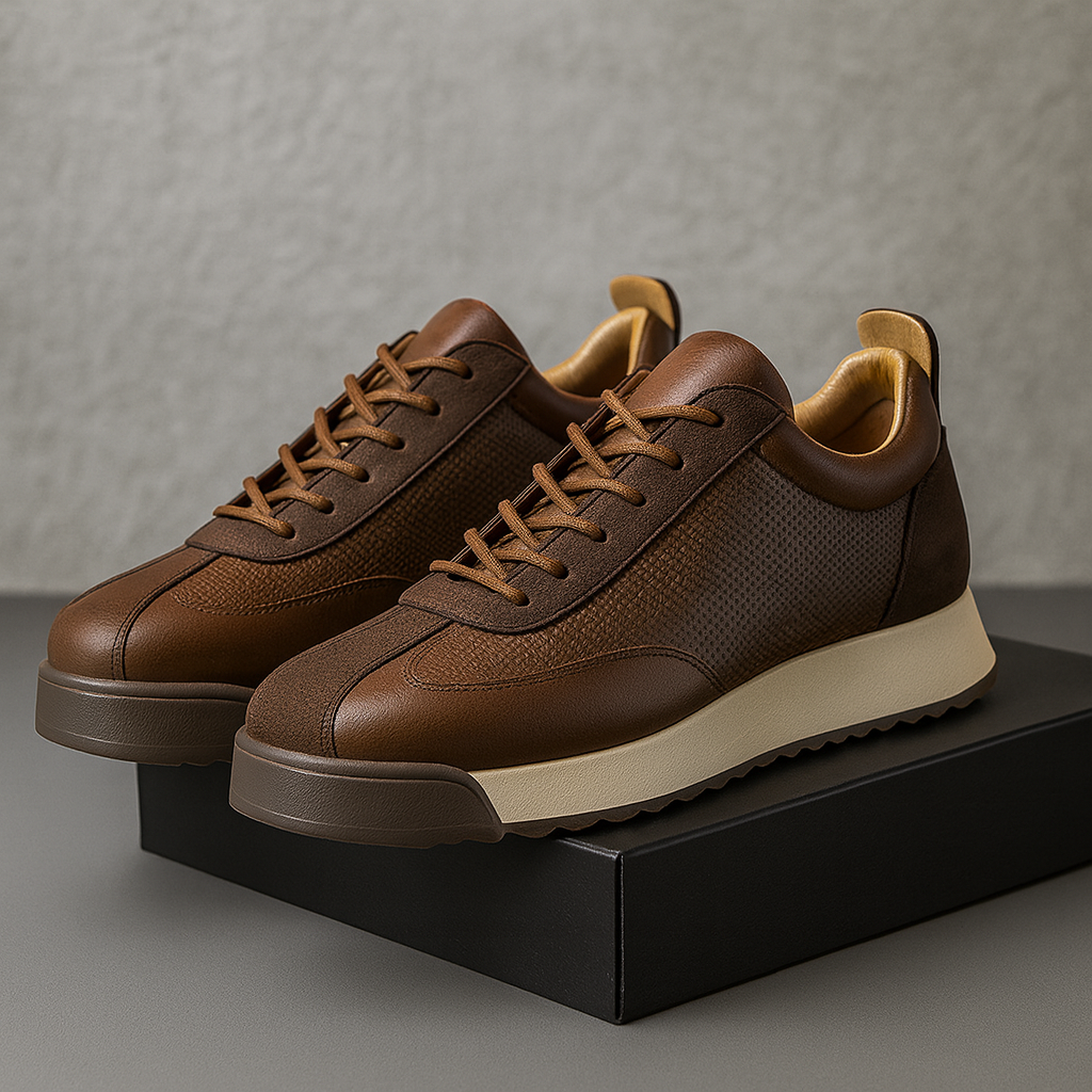 Pair of brown perforated lace-up sneakers