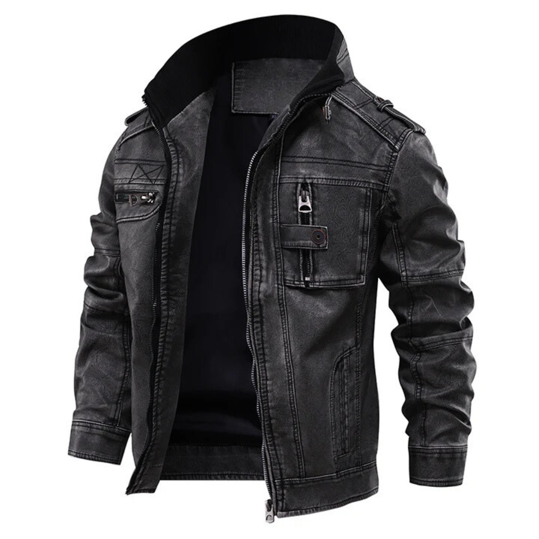Black hooded moto jacket
