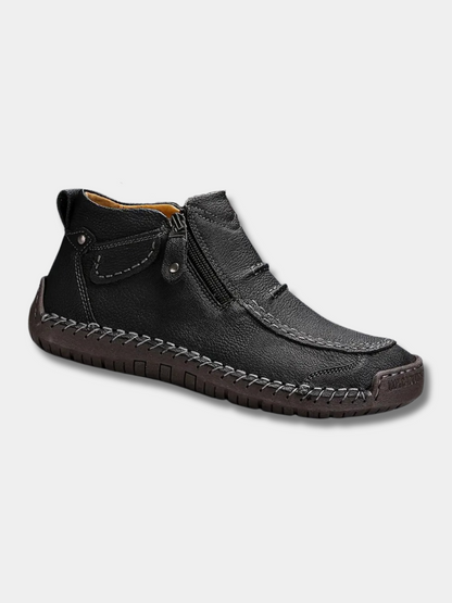 Black side-zip moc-toe ankle boot