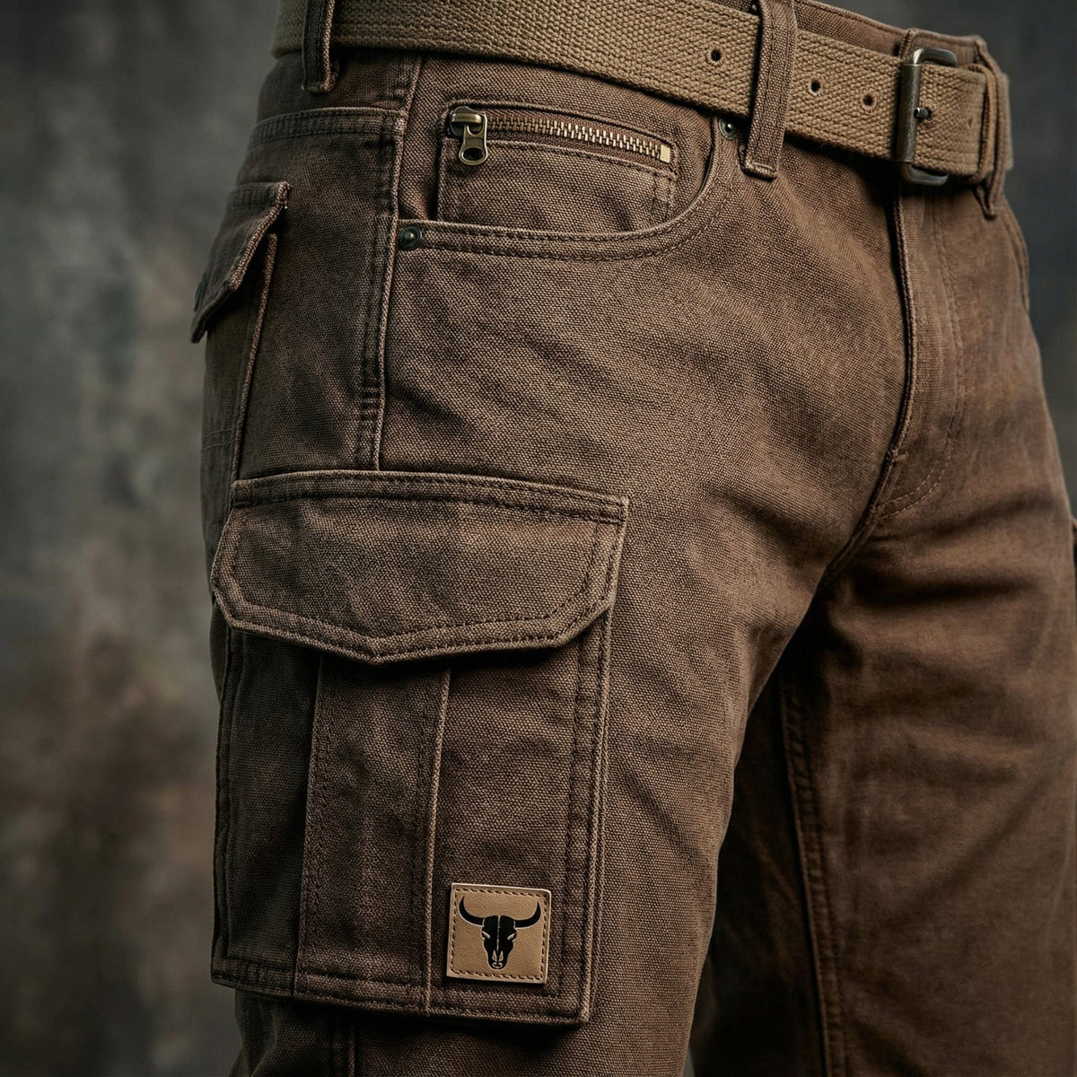 Cargo pocket of the brown utility cargo pants