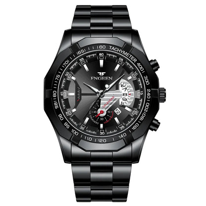 All-black open-heart tachymeter sport watch