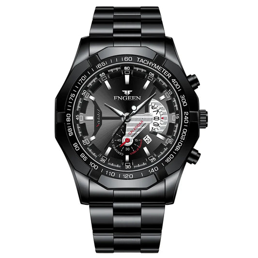 All-black open-heart tachymeter sport watch