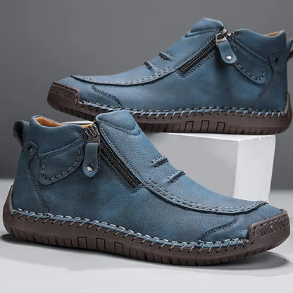 Blue side-zip moc-toe ankle boots