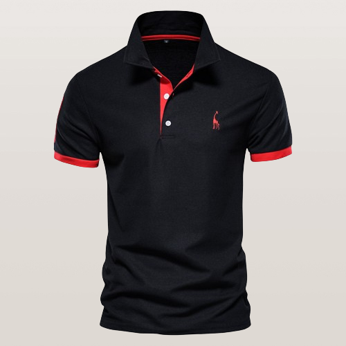 Black contrast-trim polo shirt with red placket and red sleeve bands