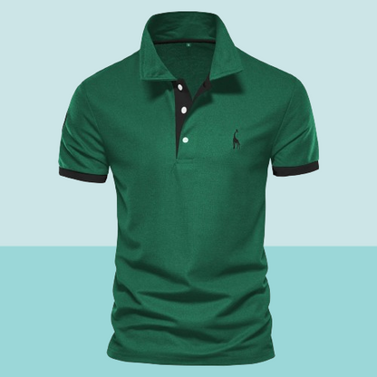 Green contrast-trim polo shirt with black placket and black sleeve bands