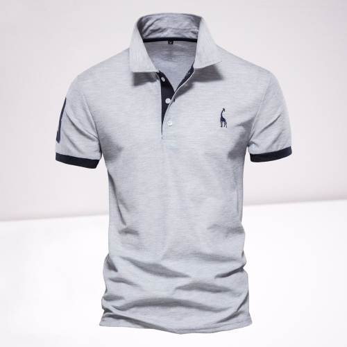 Gray contrast-trim polo shirt with black placket and black sleeve bands