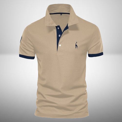 Khaki contrast-trim polo shirt with black placket and black sleeve bands