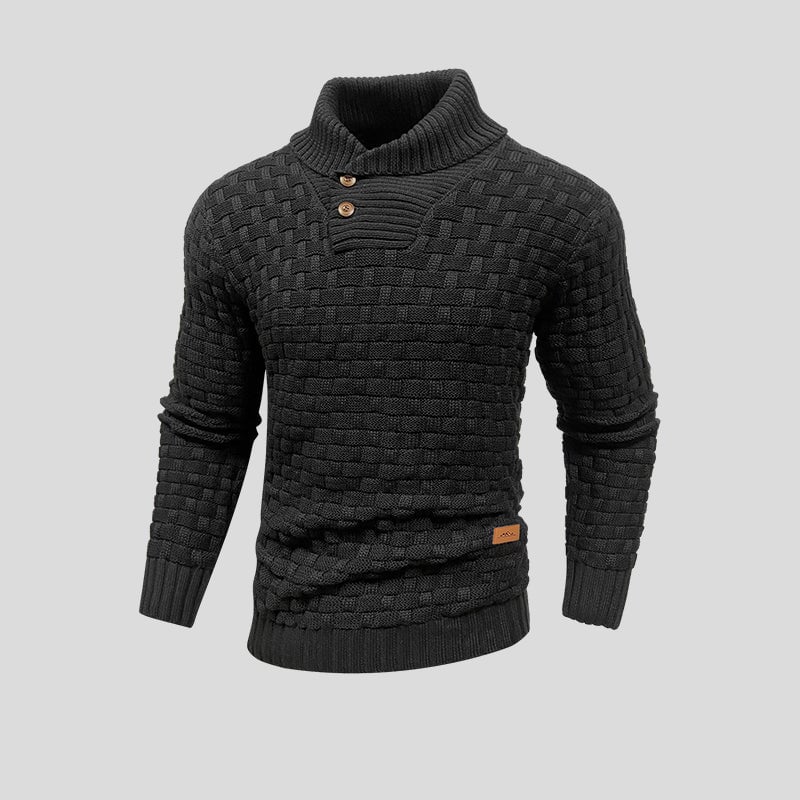 Black basketweave shawl collar sweater
