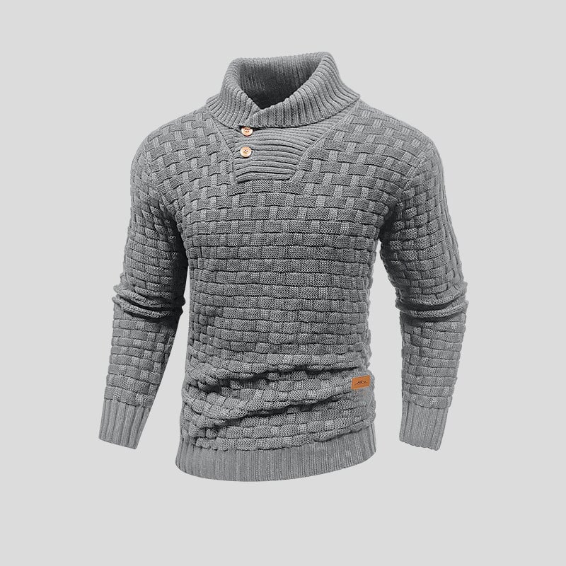 Gray basketweave shawl collar sweater