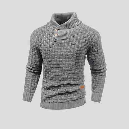 Gray basketweave shawl collar sweater
