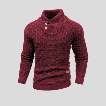 Burgundy basketweave shawl collar sweater