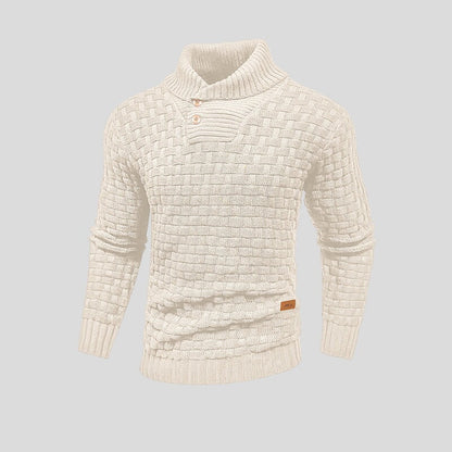 Cream basketweave shawl collar sweater
