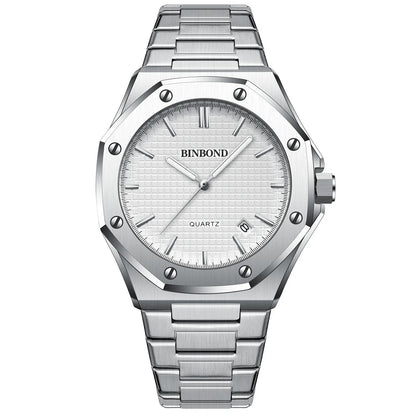 Silver octagonal bezel bracelet watch with white dial