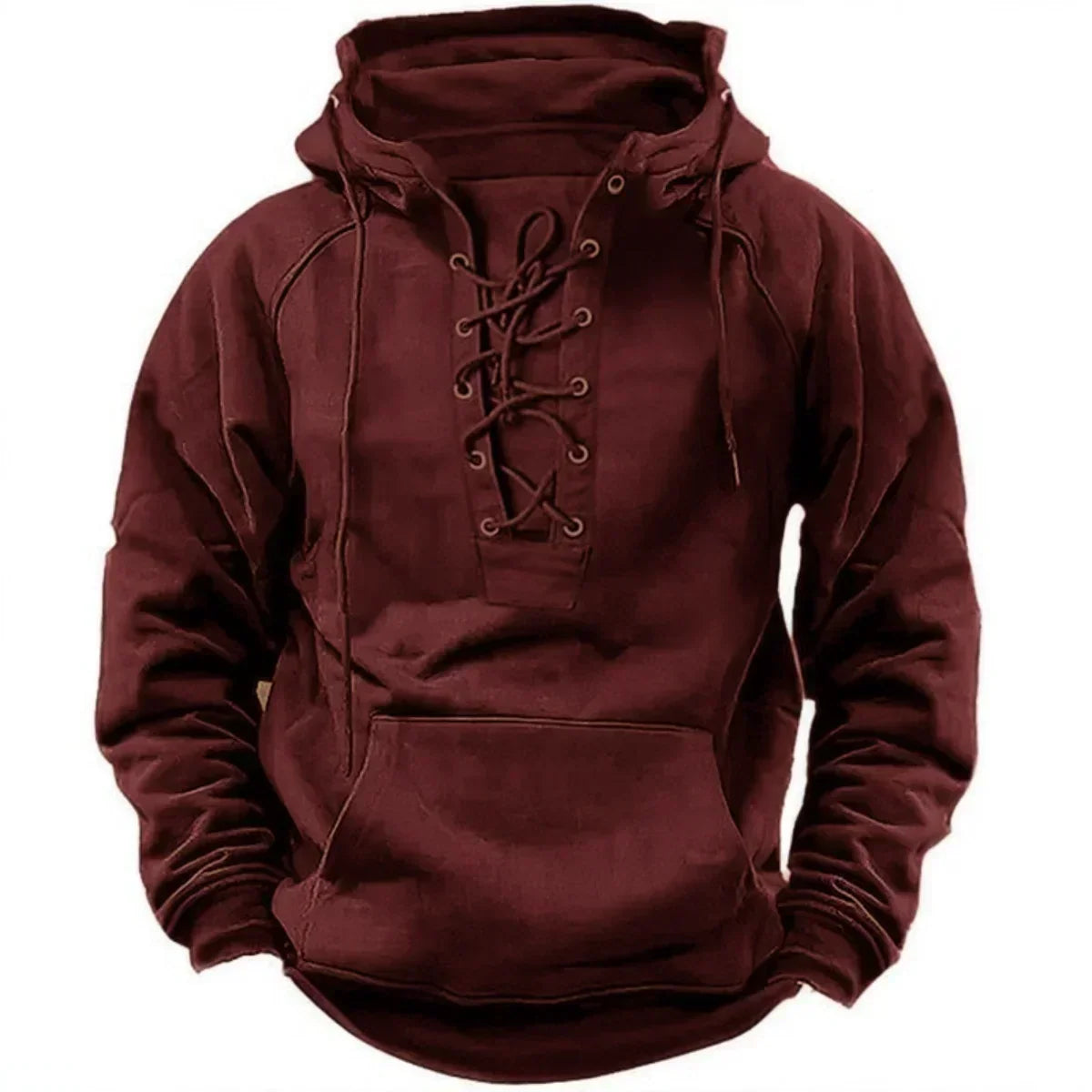 Red lace-up neck pullover hoodie