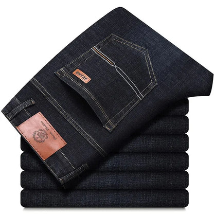 Black slim-fit five-pocket jeans, folded